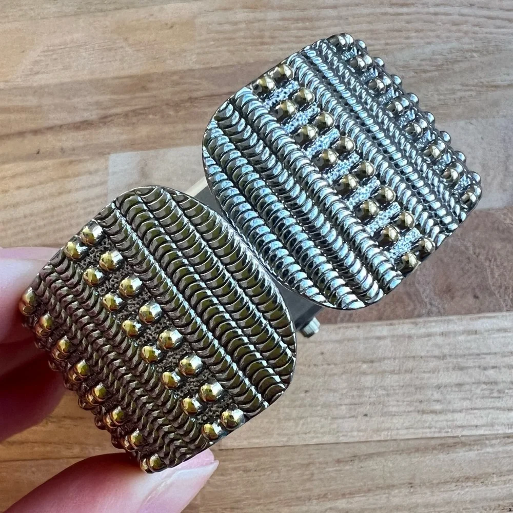 Studio time ladies two-tone hinged cuff bracelet watch NEW BATTERY